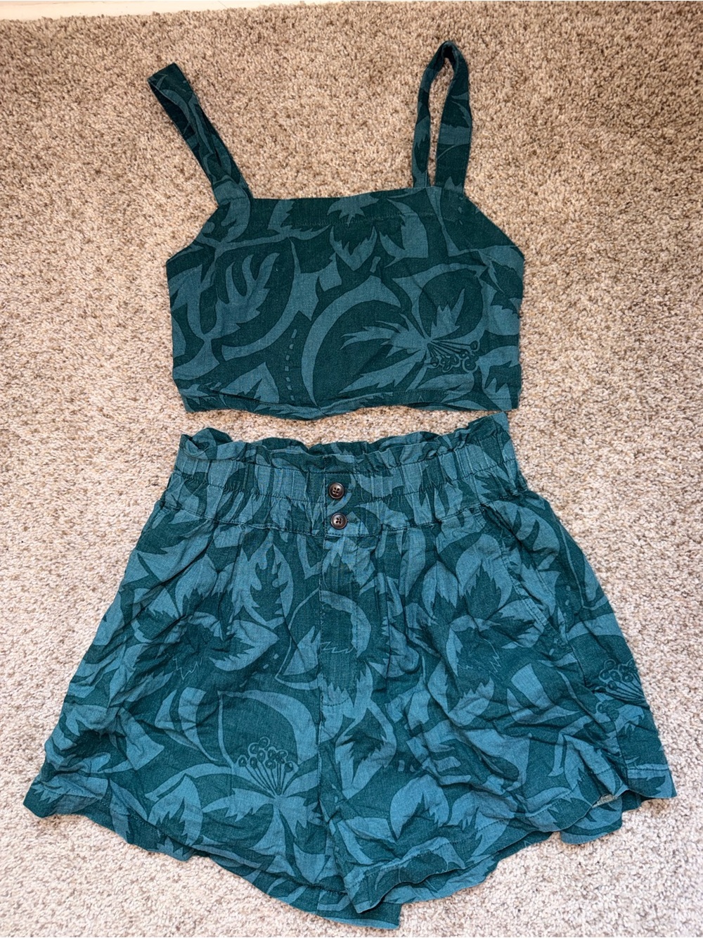 Madewell Teal Green Floral Crop Top Set